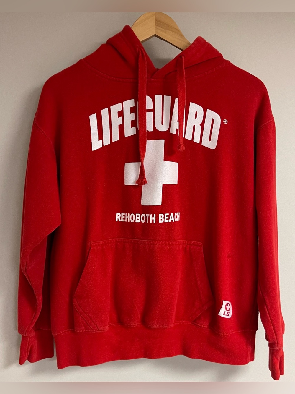 Rehoboth Beach DE Lifeguard Hoodie Unisex Medium Hooded Sweatshirt Red Men Women